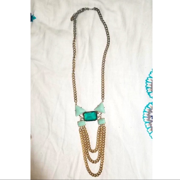 Long Turquoise Gem Necklace w/Gold Chain - Picture 4 of 4